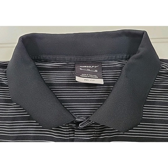 Nike Golf Men Polo Shirt XL BLACK Striped Fit Dry Logo Swoosh Short Sleeve - Picture 2 of 9
